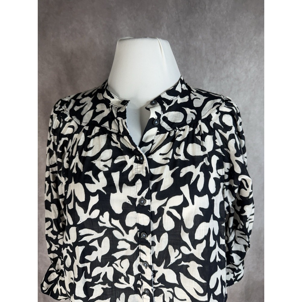 Danielle Knoll x Anthropologie Cotton Bird Print Puff Sleeve Blouse Size XS - Picture 3 of 8